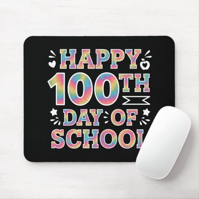 Mousepad Feliz 100º Dia De Escola Tie Dye Arco-Íris 100 Dia (Com mouse)