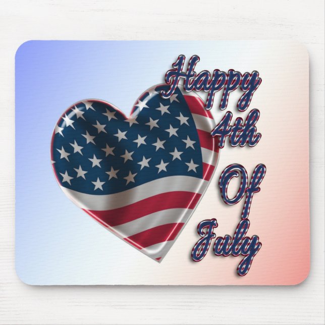 Mousepad Feliz 4 de julho do USA Flag Heart (Frente)