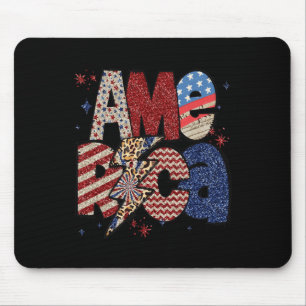 Mousepad Feliz 4 de Julho Leopardo EUA Bandeira Americana P