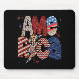 Mousepad Feliz 4 de Julho Leopardo Usa Bandeira Americana P