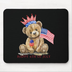 Mousepad Feliz 4 de Julho Patriótico Urso Fofo Mulheres Men