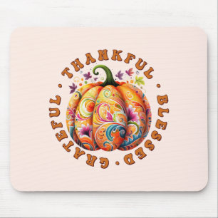 Mousepad Feliz, Abençoado, Grata Pumpkin Floral