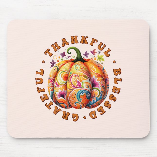 Mousepad Feliz, Abençoado, Grata Pumpkin Floral (Frente)
