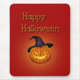 Mousepad Feliz Abóbora de Halloween com chapéu