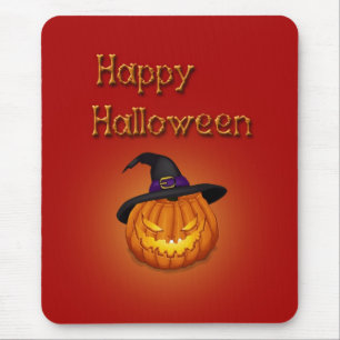 Mousepad Feliz Abóbora de Halloween com chapéu