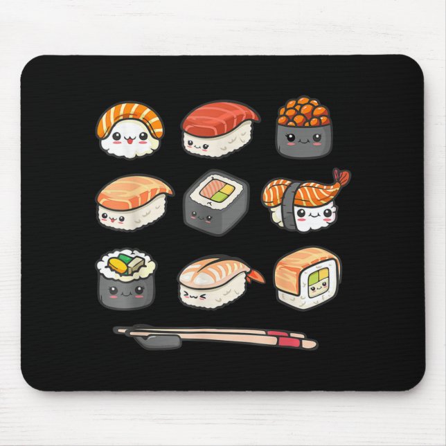 Mousepad Feliz anime Sushi Kawaii set Comida japonesa Lover (Frente)