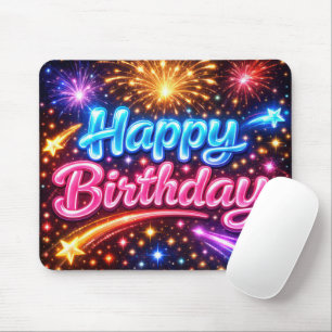 Mousepad Feliz Aniversário de Neon com Estrelas Cadentes
