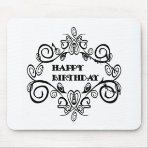 Mousepad Feliz Aniversário do Elegante Negro E Branco