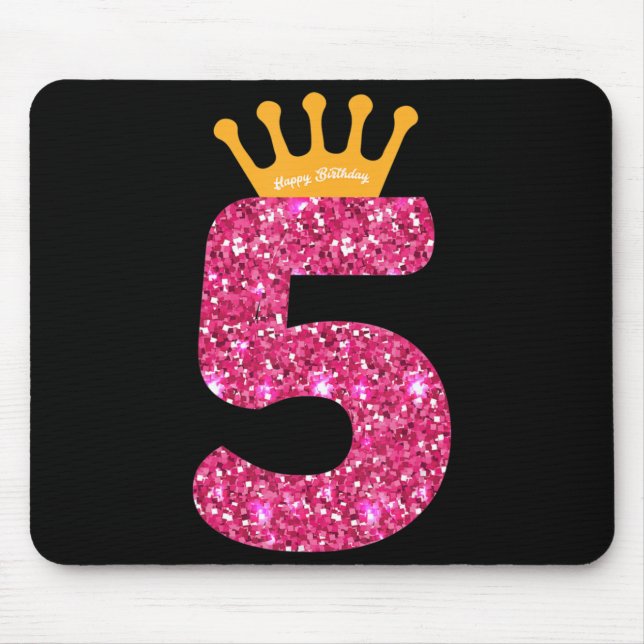 Mousepad Feliz Aniversário, Festa 5 para Meninas 5 Anos (Frente)