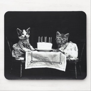Mousepad Feliz aniversário para Meow Gatinhos com Bolo