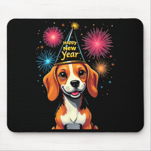 Mousepad Feliz Ano Novo 2025 Véspera Fogos de Artifício Cão