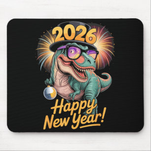 Mousepad Feliz Ano Novo 2026 Camiseta Dinossauro T-rex Engr
