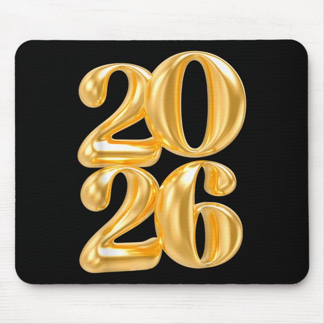 Mousepad Feliz ano novo 2026 Dourado Partido Balão Confetti (Frente)