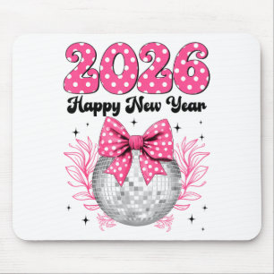 Mousepad Feliz Ano Novo 2026 Laço Coquette & Bola de Disco