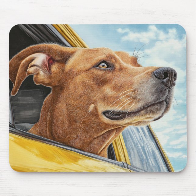 Mousepad Feliz cão na Impressão de Arte Amarela (Frente)