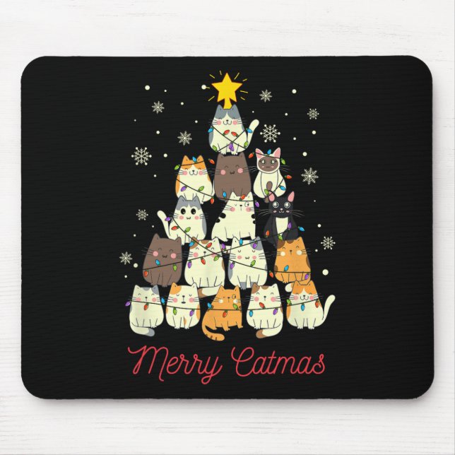 Mousepad Feliz Catmas Árvore de Natal do Gato (Frente)