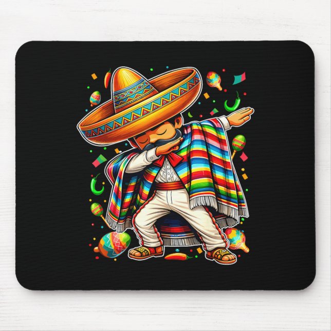 Mousepad Feliz cinco de maio rapaz dabbing homem mexicano (Frente)