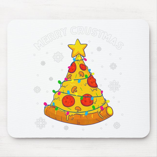 Mousepad Feliz Crustmas Pizza Árvore de Natal Xmas Oferece  (Frente)