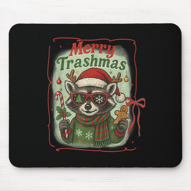 Mousepad Feliz de Coquette Trashmas Raccoon Cu Natal (Frente)