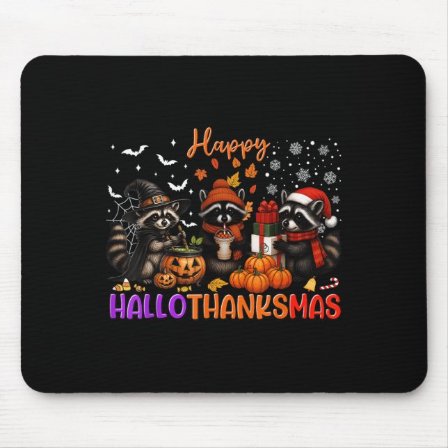 Mousepad Feliz Dia de Ação de Graças da Racoon de Hallothan (Frente)