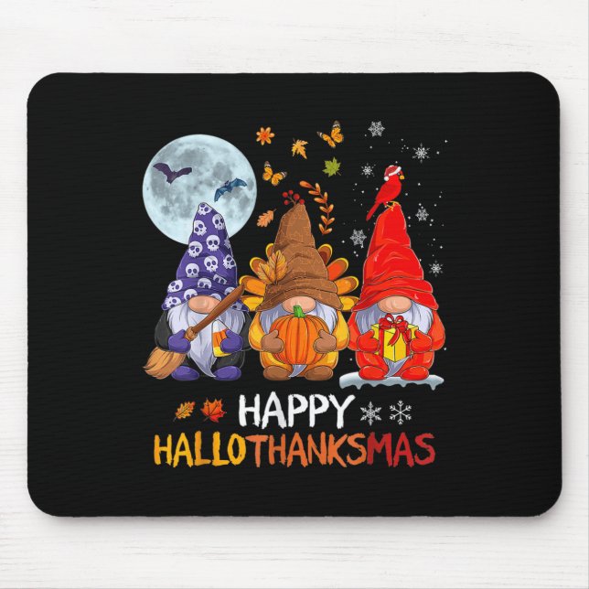 Mousepad Feliz Dia de Ação de Graças de Halloween Gnomos de (Frente)