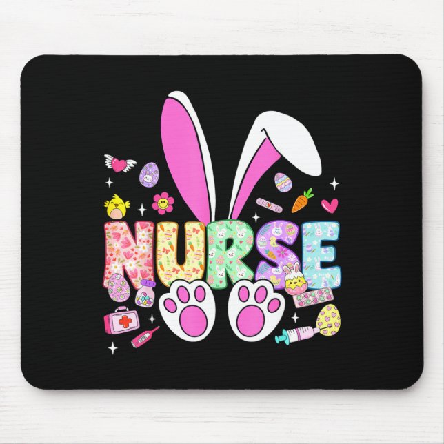 Mousepad Feliz dia de Páscoa orelhas de coelho estetoscópio (Frente)