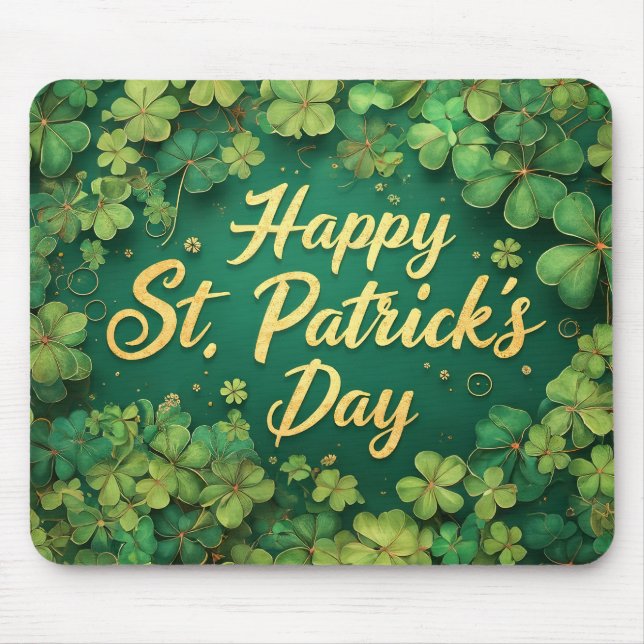 Mousepad Feliz Dia de São Patrício com Design de Trevo (Frente)