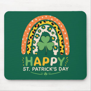 Mousepad Feliz Dia de São Patrício Leopardo Arco-íris Fofo
