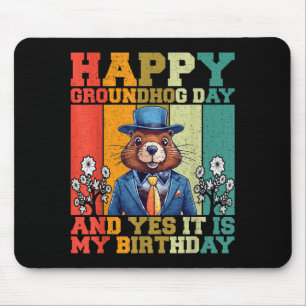 Mousepad Feliz Dia do Groundhog 2025 Marmota Retro Engraçad