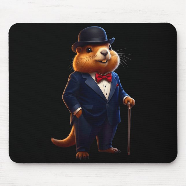 Mousepad Feliz Dia do Groundhog 2026 Groundhog Cavalheiro C (Frente)
