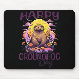 Mousepad Feliz Dia do Groundhog Arte Gráfica Vintage Fofo p