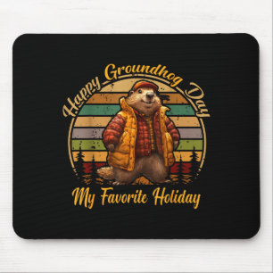 Mousepad Feliz Dia do Groundhog Engraçado Lindos Animais de