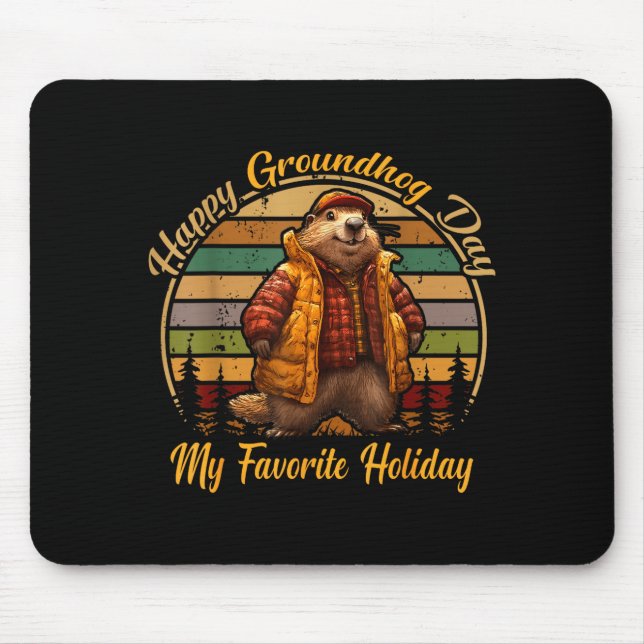 Mousepad Feliz Dia do Groundhog Engraçado Lindos Animais de (Frente)