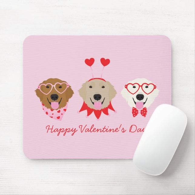 Mousepad Feliz Dia dos Namorados Cachorros de Retriever Our (Com mouse)