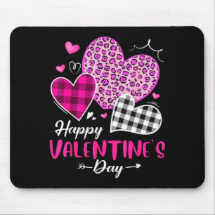 Mousepad Feliz Dia dos Namorados Leopardo e Xadrez Corações