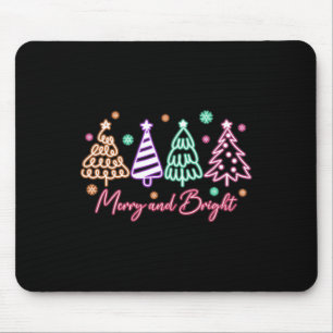Mousepad Feliz E Árvore Brilhante Natal De Neon