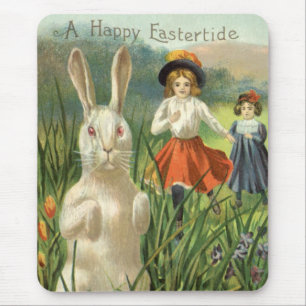Mousepad Feliz Eastertide Vintage Páscoa Bunny e Crianças