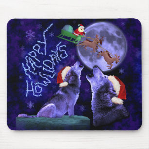 Mousepad Feliz Feliz Lobo Feliz de Natal Engraçado Feliz F