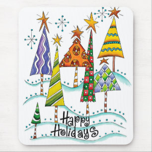 Mousepad Feliz Feriados! Árvores de Natal bonitas com est