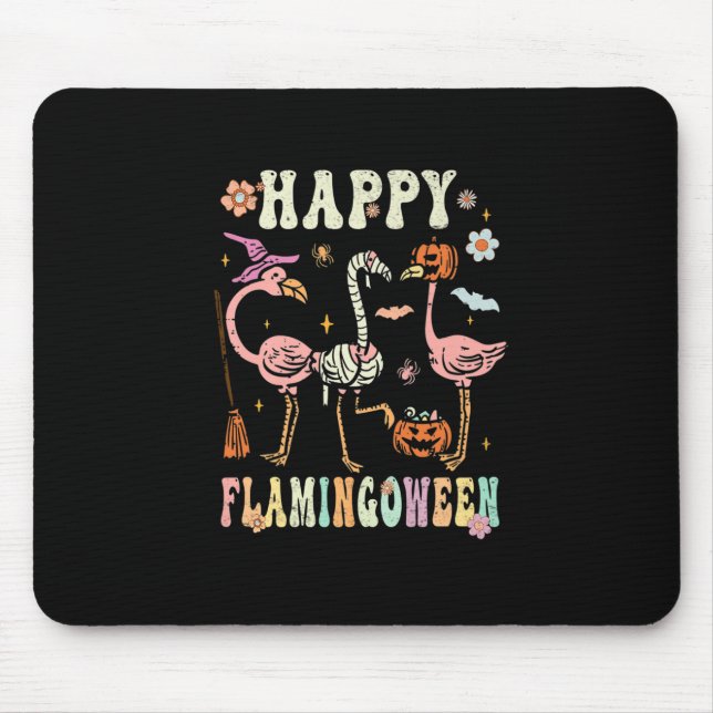 Mousepad Feliz Flamingopentre Bruxa Pumpkin Mamãe Flamingo  (Frente)
