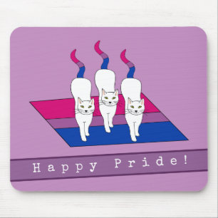 Mousepad Feliz Gato com Bandeira do Orgulho Bissexual