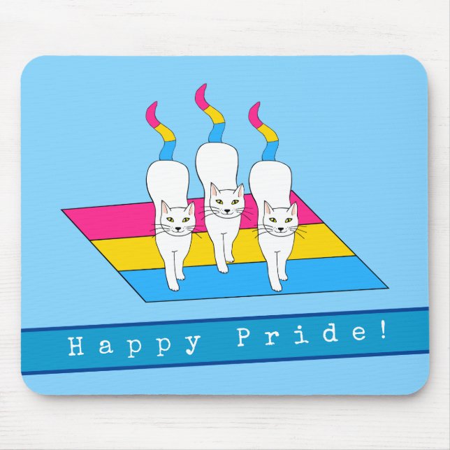 Mousepad Feliz Gato De Orgulho Com Bandeira Pansexual (Frente)