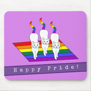 Mousepad Feliz Gato LGBT Com Bandeira Arco-Íris