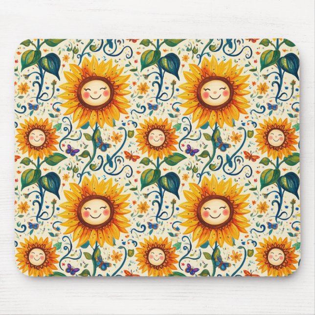 Mousepad Feliz girassol: Padrão Cheery Sunflower (Frente)