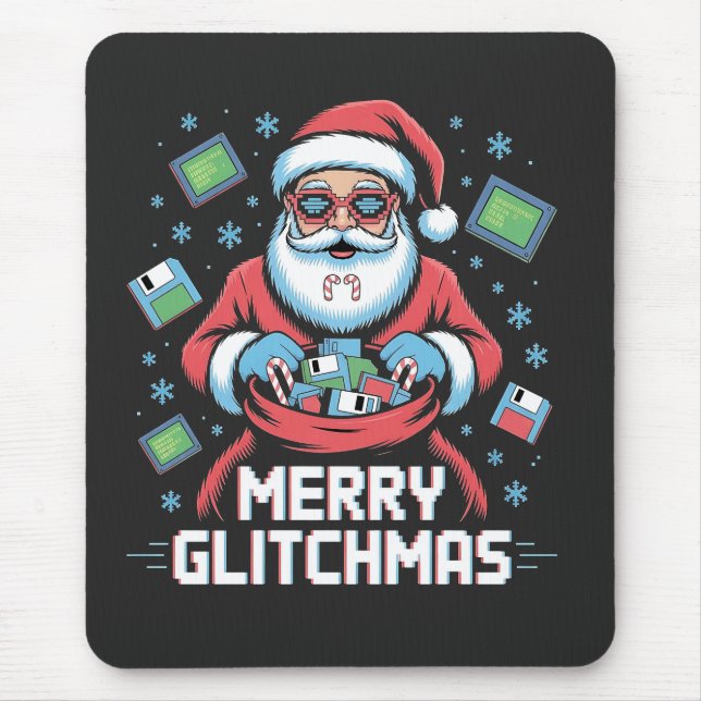 Mousepad Feliz Glitchmas Codificação Programador Papai Noel (Frente)