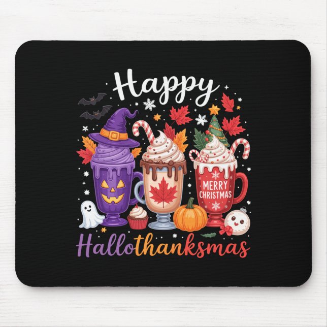 Mousepad Feliz Hallothanksmas Amante do Café Halloween Aleg (Frente)