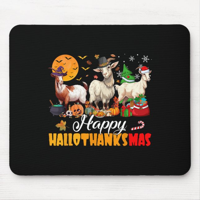 Mousepad Feliz Hallothanksmas Cabra Halloween Dia de Ação d (Frente)
