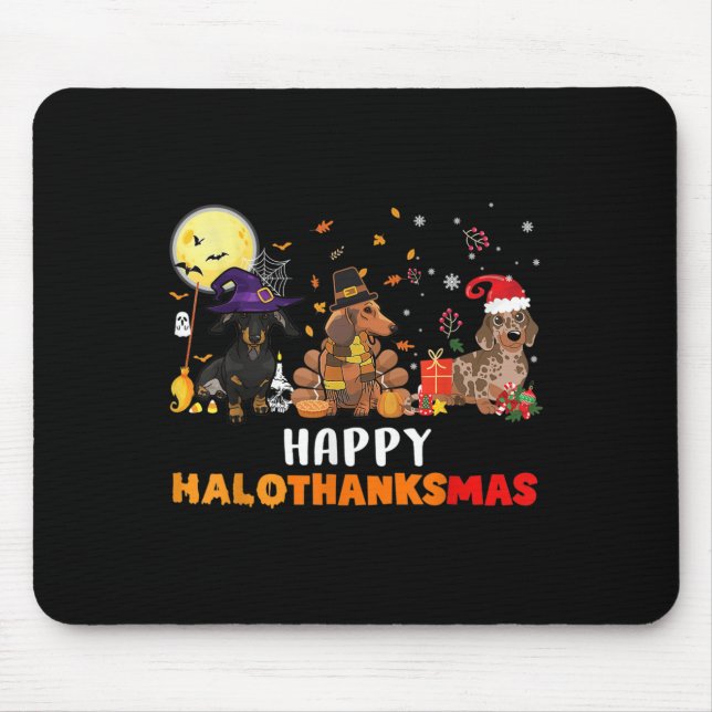 Mousepad Feliz Hallothanksmas Dachshund Dog Halloween (Frente)