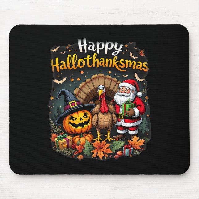Mousepad Feliz Hallothanksmas Dia de Ação de Graças Hallowe (Frente)
