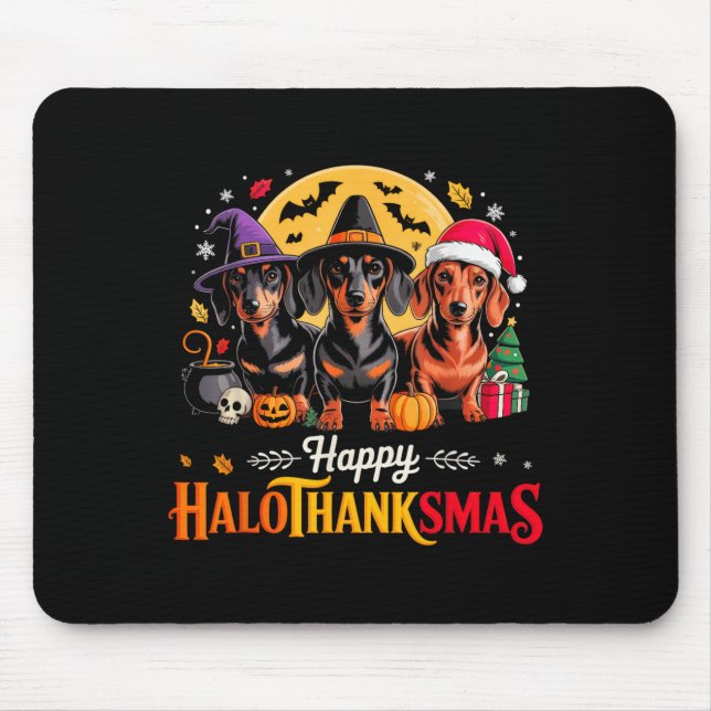 Mousepad Feliz Hallothanksmas Engraçado Cachshund Dog Cachs (Frente)